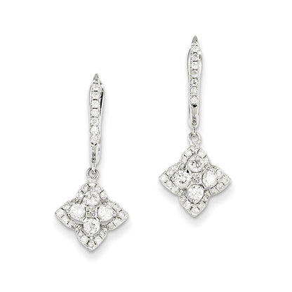 14k White Gold Real Diamond Hinged Hoop Dangle Earrings