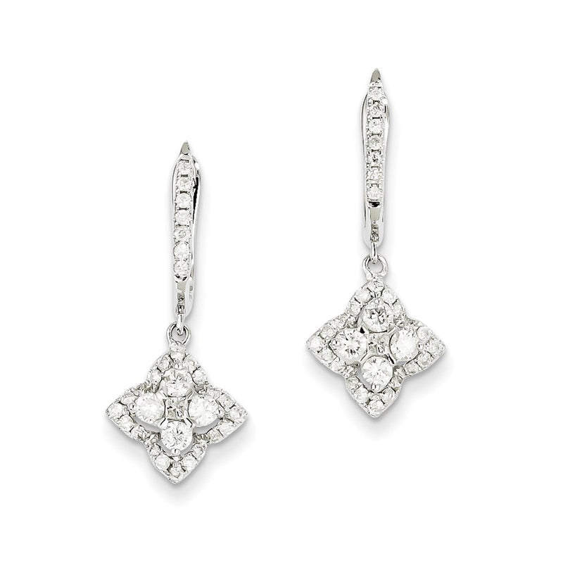 14k White Gold Real Diamond Hinged Hoop Dangle Earrings