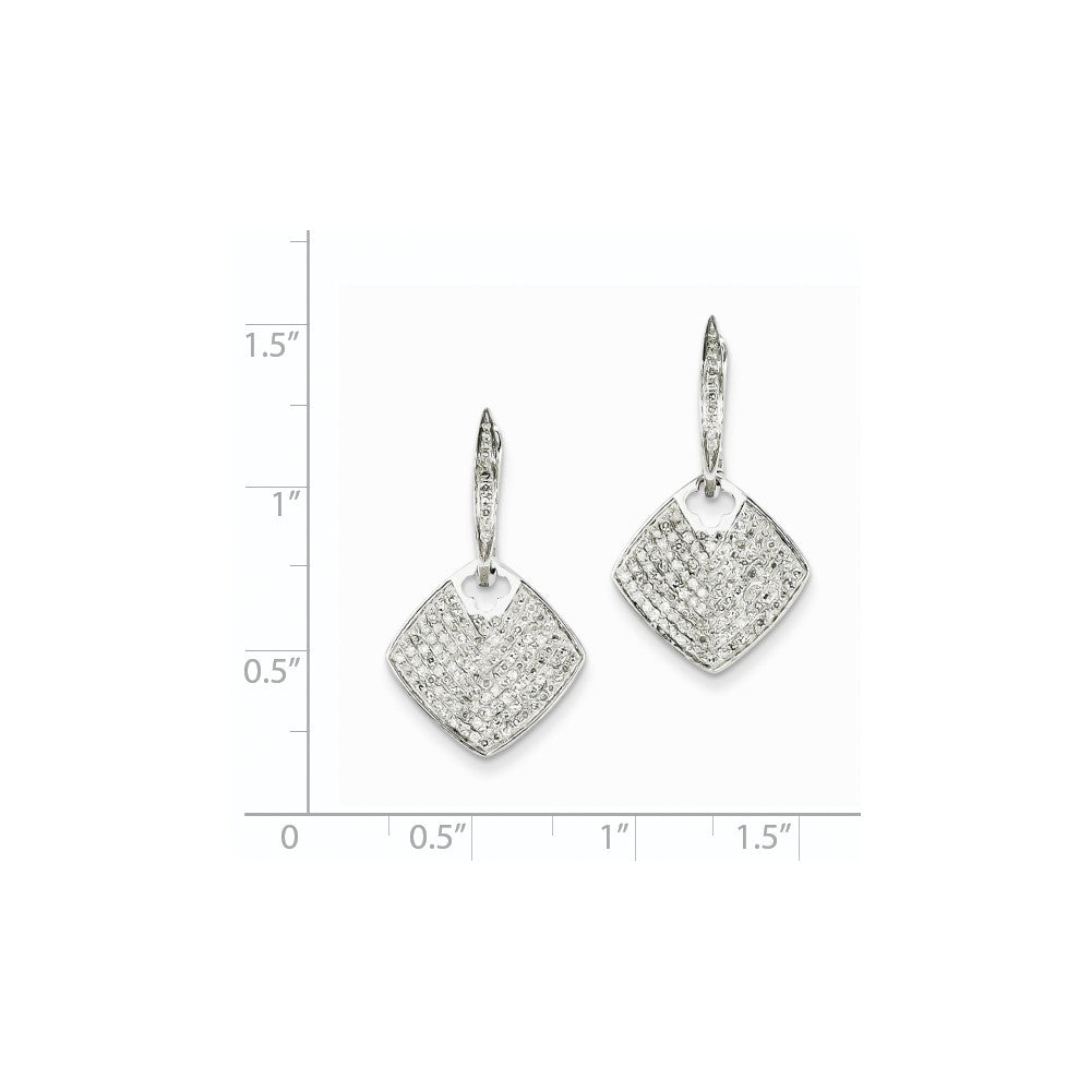 14k White Gold Real Diamond Square Dangle Hinged Hoop Earrings