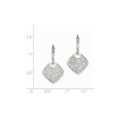 14k White Gold Real Diamond Square Dangle Hinged Hoop Earrings