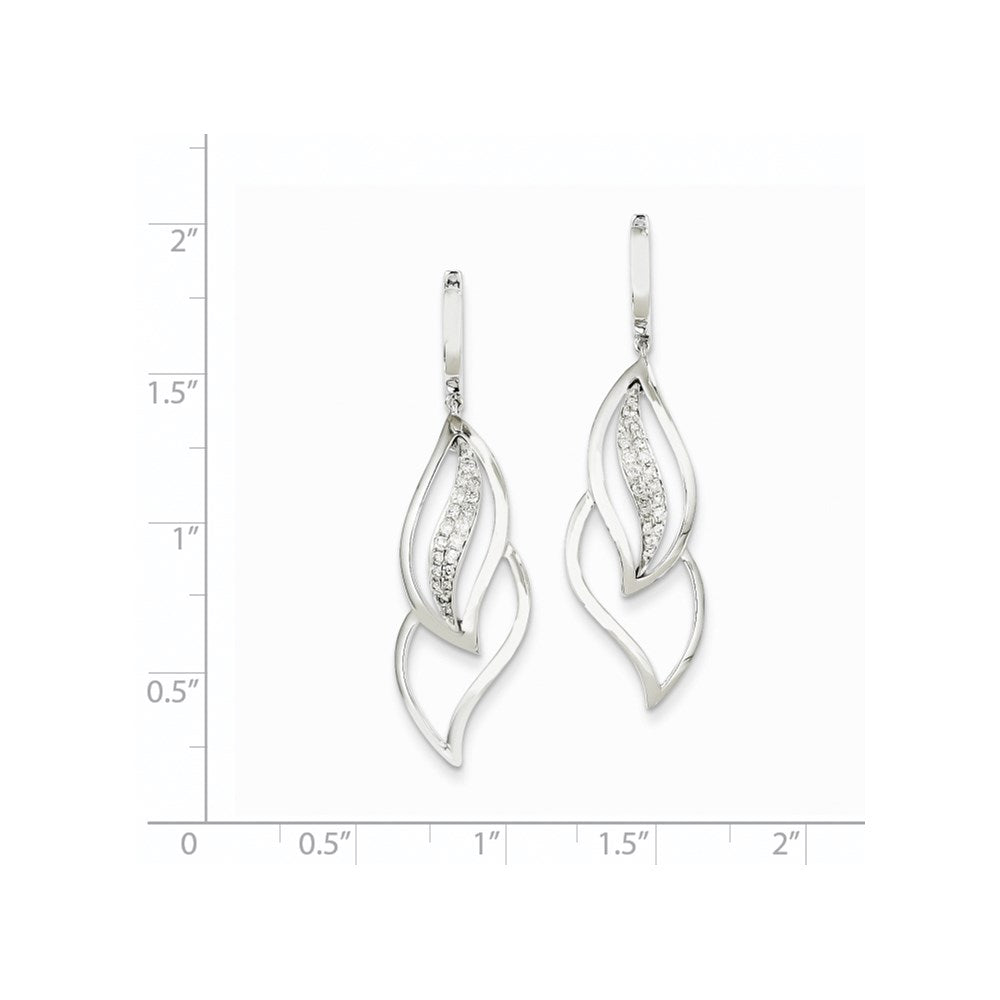 14K White Gold Real Diamond Hinged Hoop Leaf Design Dangle Earrings