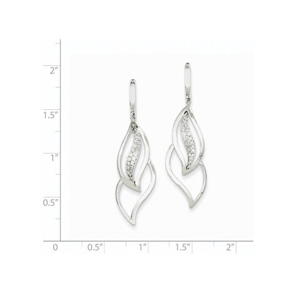 14K White Gold Real Diamond Hinged Hoop Leaf Design Dangle Earrings