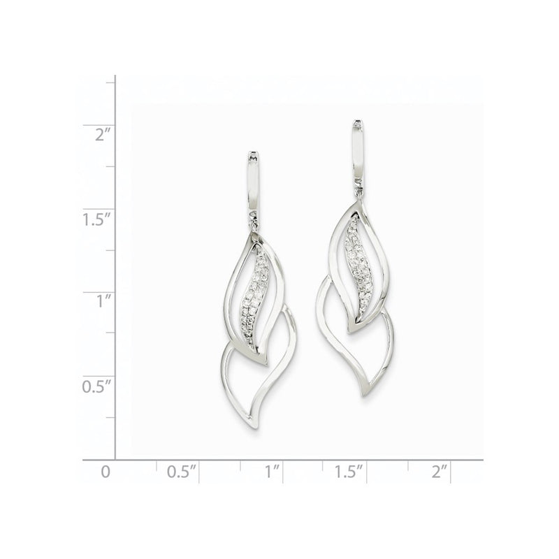 14K White Gold Real Diamond Hinged Hoop Leaf Design Dangle Earrings