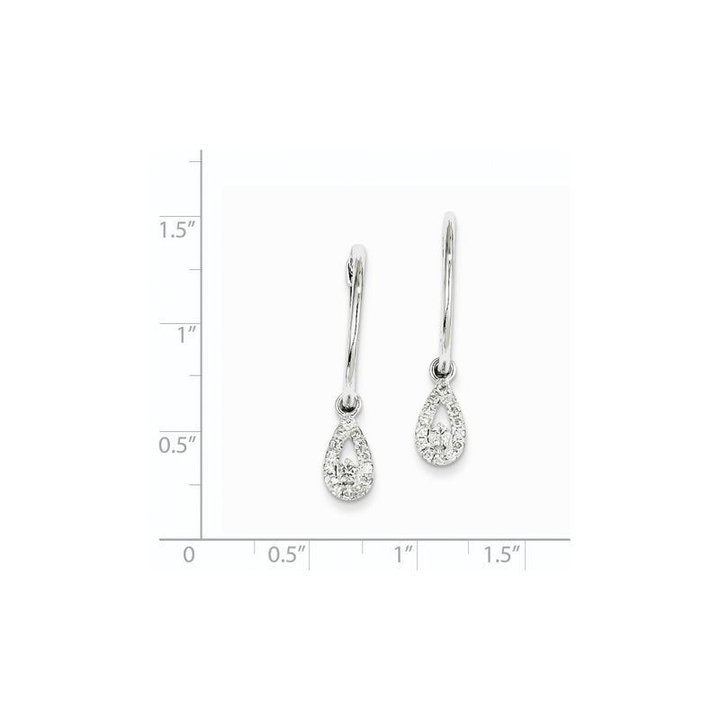 14k White Gold Real Diamond Hinged Hoop Teardrop Dangle Earrings