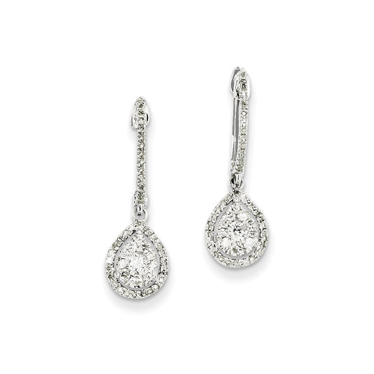 14K White Gold Real Diamond Pear Shaped Hinged Hoop Earring