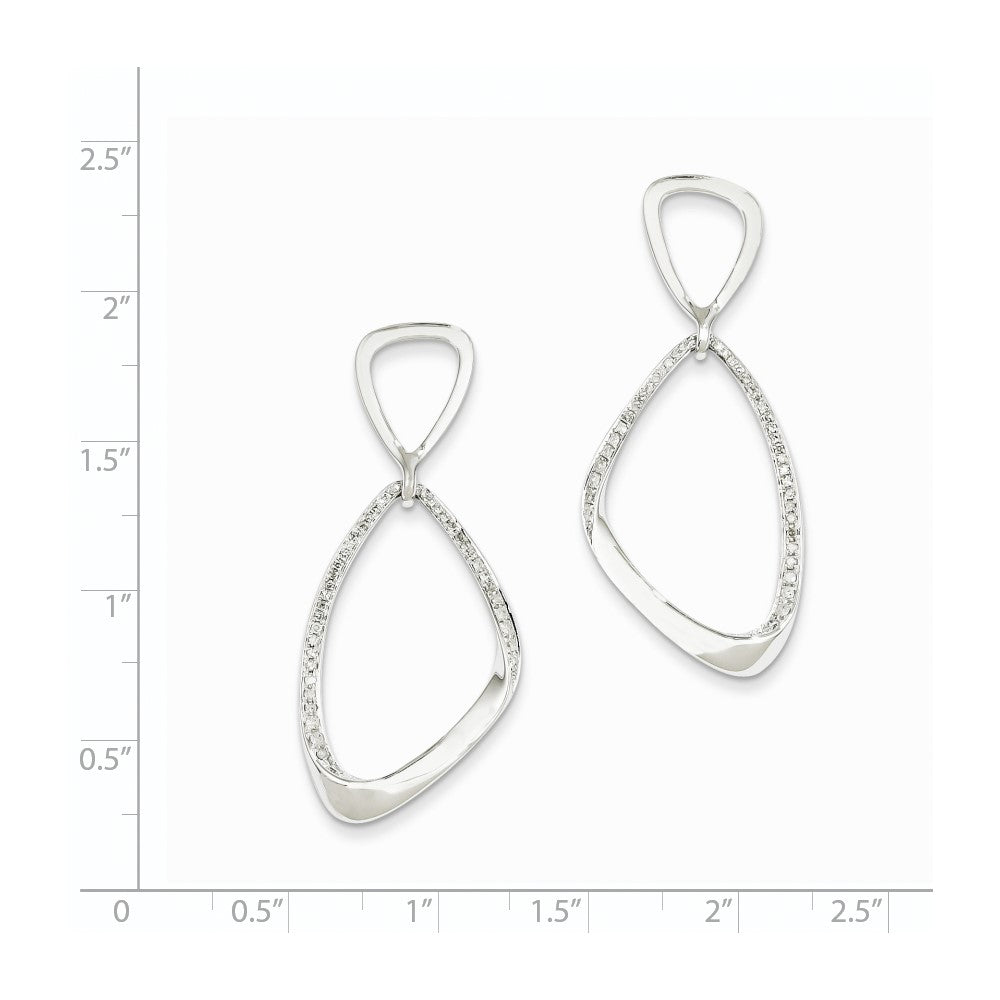 14K White Gold Real Diamond Post Dangle Earrings