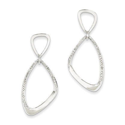 14K White Gold Real Diamond Post Dangle Earrings