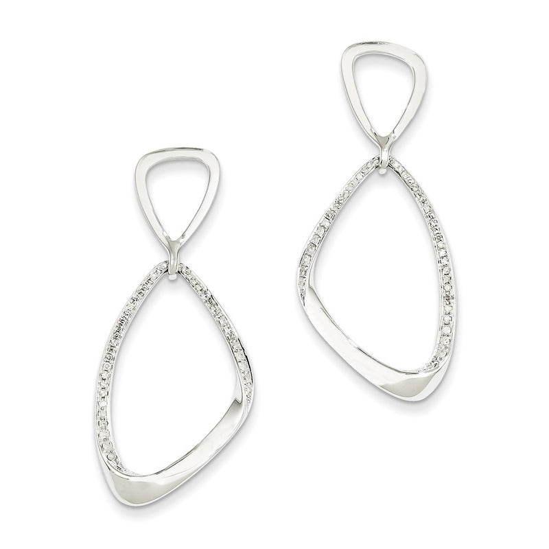 14K White Gold Real Diamond Post Dangle Earrings