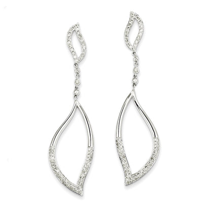 14K White Gold Real Diamond Leaf Design Post Dangle Earrings