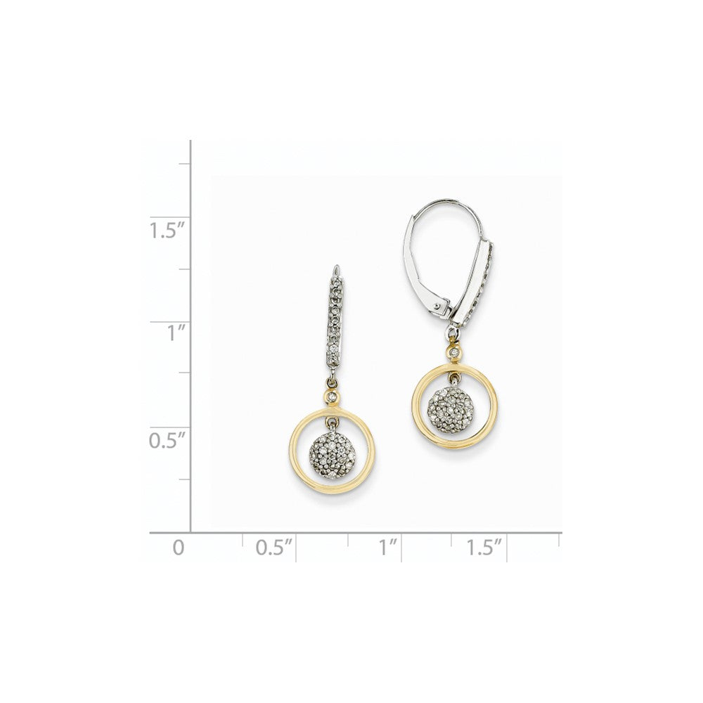 14k Yellow Gold Two-tone Circle Cluster Real Diamond Leverback Earrings