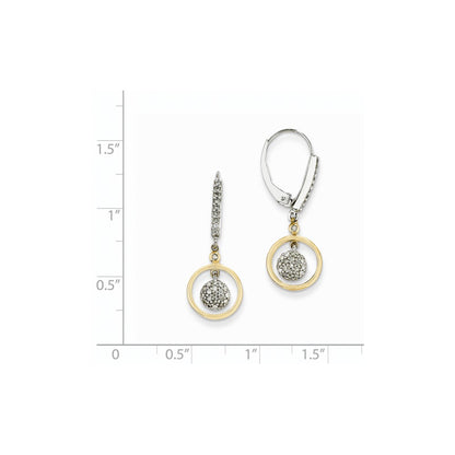 14k Yellow Gold Two-tone Circle Cluster Real Diamond Leverback Earrings