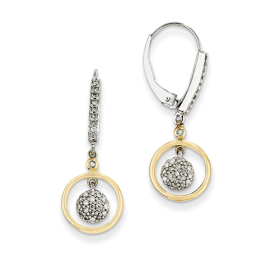 14k Yellow Gold Two-tone Circle Cluster Real Diamond Leverback Earrings