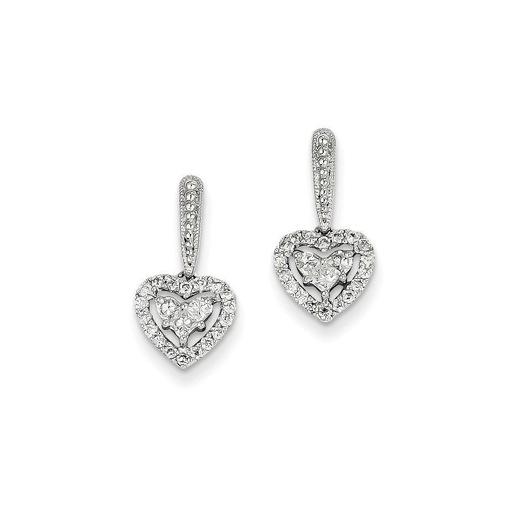 14K White Gold Real Diamond Heart Post Earrings
