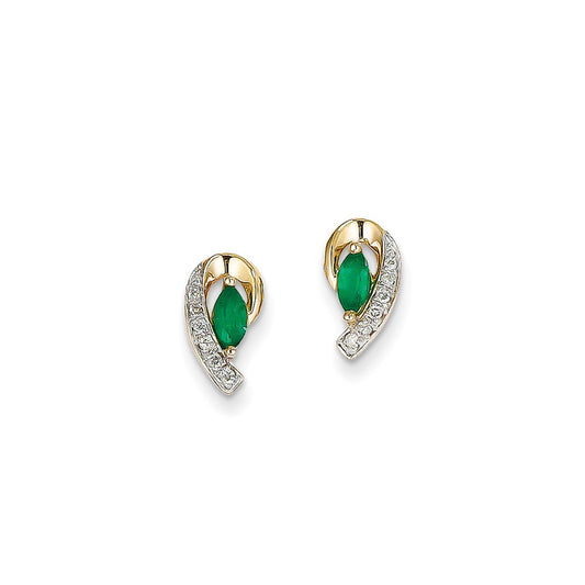 14k Yellow Gold 1/20Ct Real Diamond & Emerald Earrings