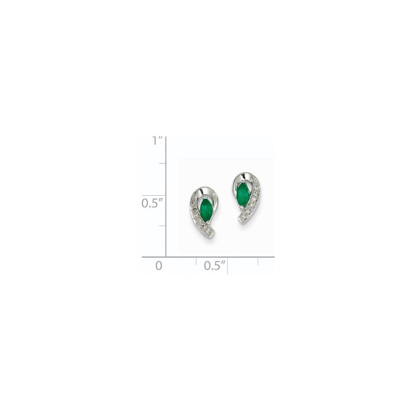 14k White Gold 1/20Ct Real Diamond & Emerald Earrings