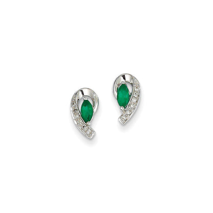 14k White Gold 1/20Ct Real Diamond & Emerald Earrings