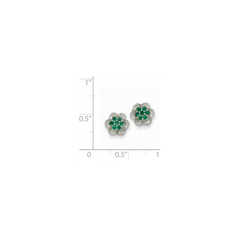 14k White Gold 1/8Ct Real Diamond & Emerald Earrings