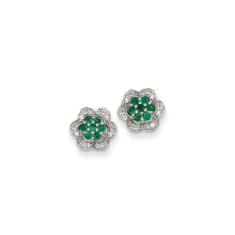 14k White Gold 1/8Ct Real Diamond & Emerald Earrings