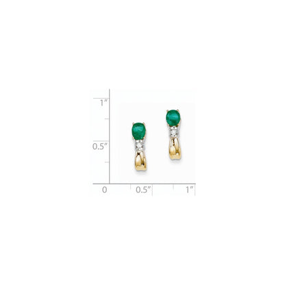 14k Yellow Gold Two-tone 1/15Ct Real Diamond & Emerald Earrings