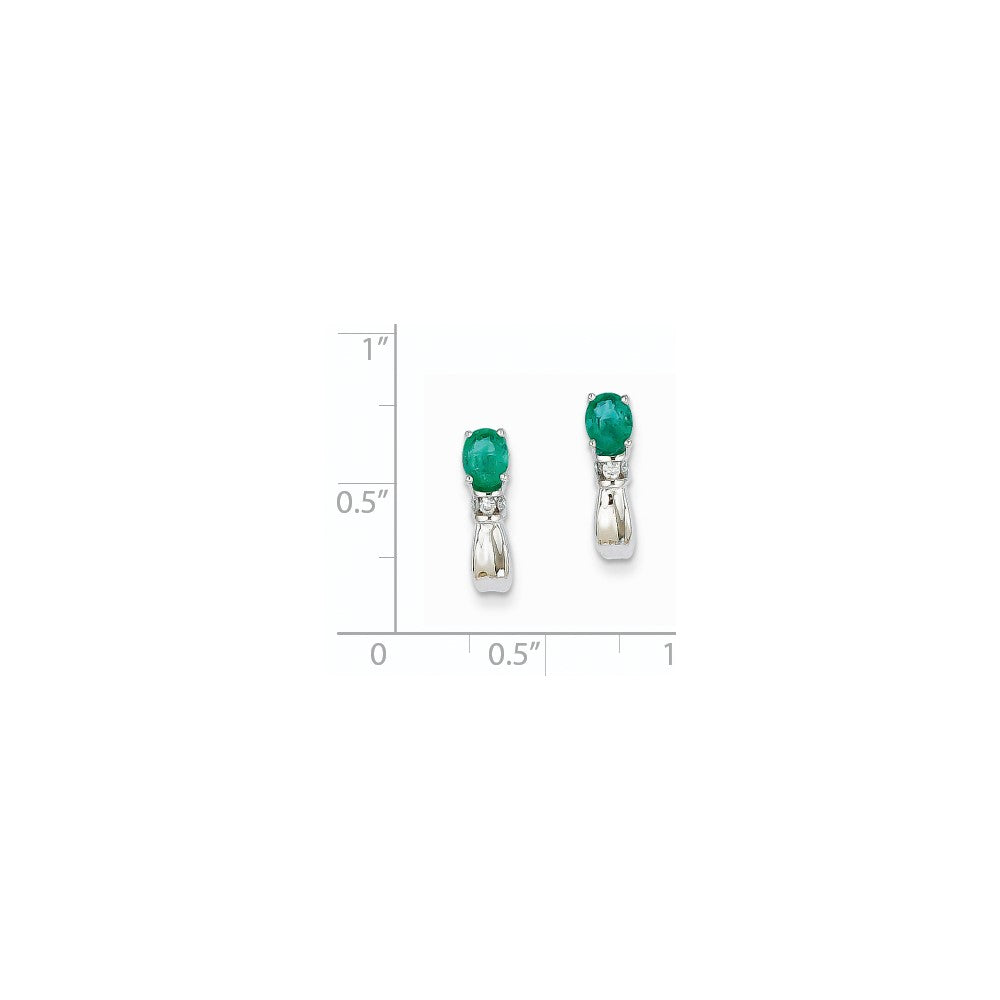 14k White Gold 1/15Ct Real Diamond & Emerald Earrings