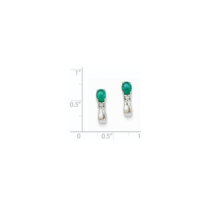 14k White Gold 1/15Ct Real Diamond & Emerald Earrings