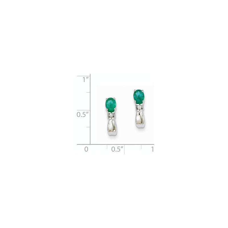 14k White Gold 1/15Ct Real Diamond & Emerald Earrings