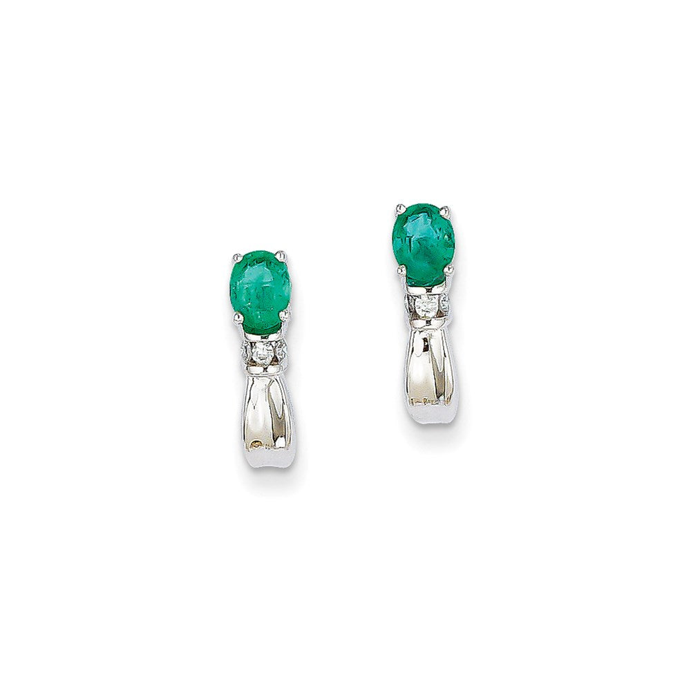 14k White Gold 1/15Ct Real Diamond & Emerald Earrings