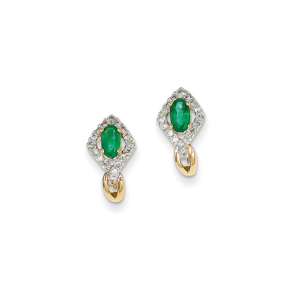 14k Yellow Gold Dia & Emer Earrings