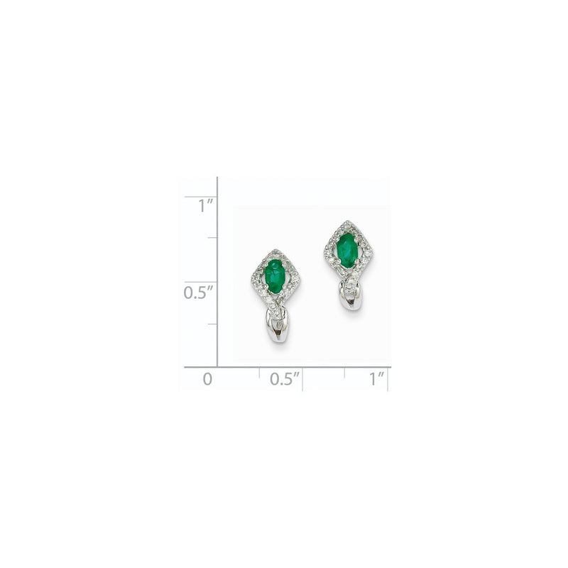 14k White Gold 1/6Ct Real Diamond & Emerald Earrings