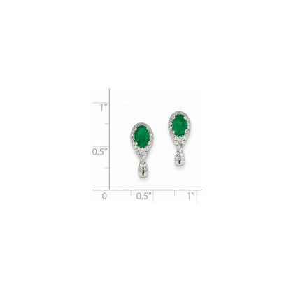14k White Gold 1/5Ct Real Diamond & Emerald Earrings