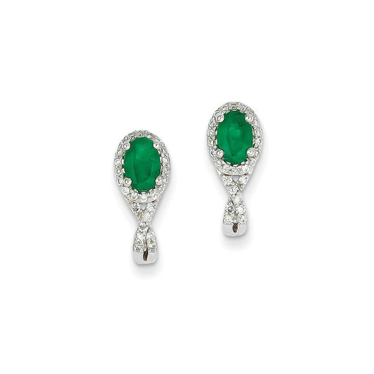 14k White Gold 1/5Ct Real Diamond & Emerald Earrings