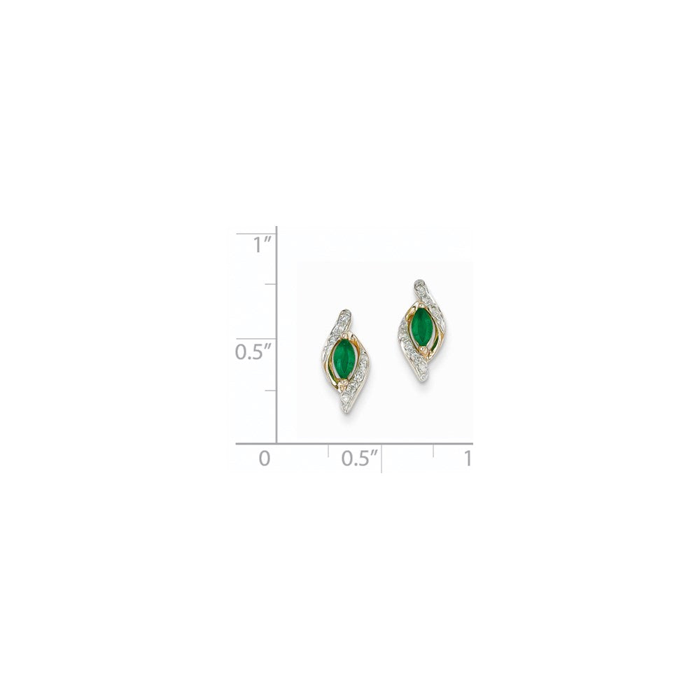 14k Yellow Gold 1/15Ct Real Diamond & Emerald Earrings