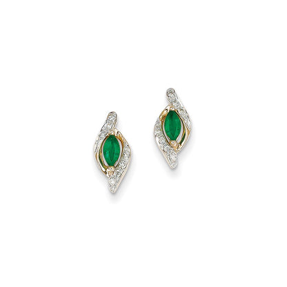 14k Yellow Gold 1/15Ct Real Diamond & Emerald Earrings