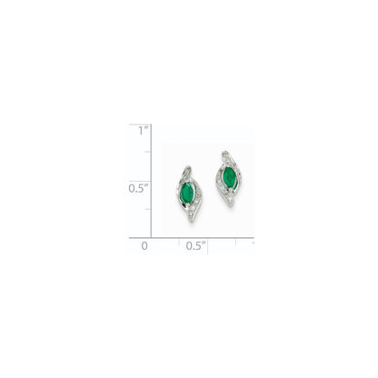 14k White Gold 1/15Ct Real Diamond & Emerald Earrings