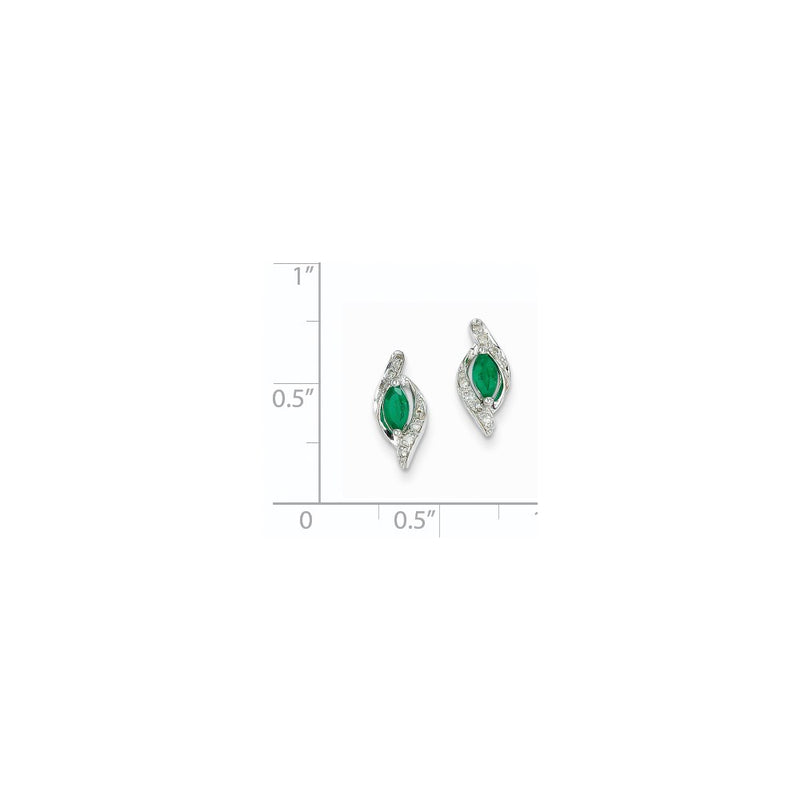 14k White Gold 1/15Ct Real Diamond & Emerald Earrings
