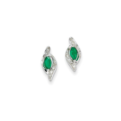 14k White Gold 1/15Ct Real Diamond & Emerald Earrings