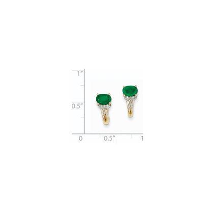 14k Yellow Gold 1/15Ct Real Diamond & Emerald Earrings