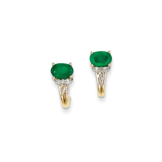 14k Yellow Gold 1/15Ct Real Diamond & Emerald Earrings