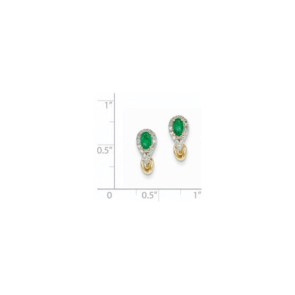 14k Yellow Gold 1/8Ct Real Diamond & Emerald Earrings