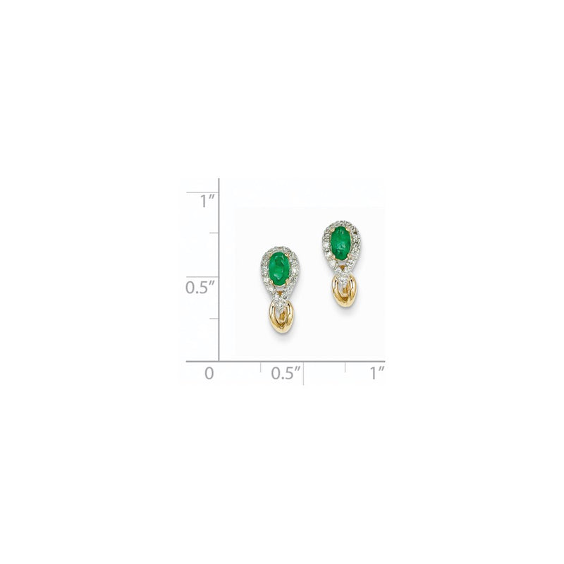 14k Yellow Gold 1/8Ct Real Diamond & Emerald Earrings