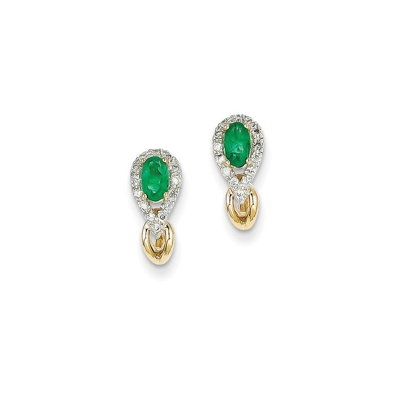 14k Yellow Gold 1/8Ct Real Diamond & Emerald Earrings
