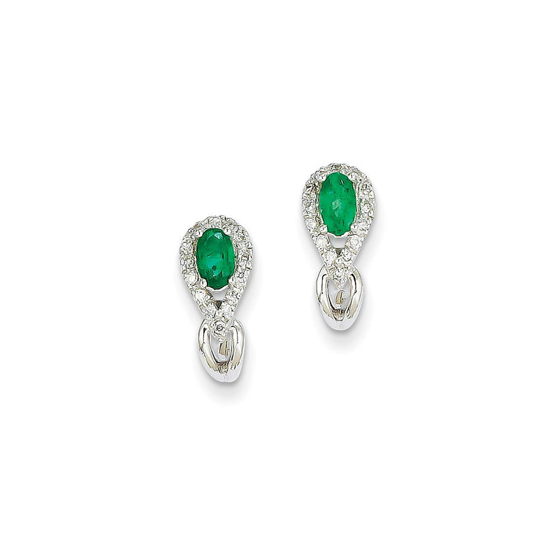 14k White Gold 1/8Ct Real Diamond & Emerald Earrings