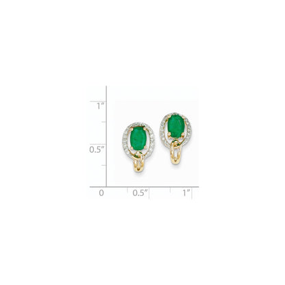14k Yellow Gold 1/5Ct Real Diamond & Emerald Earrings