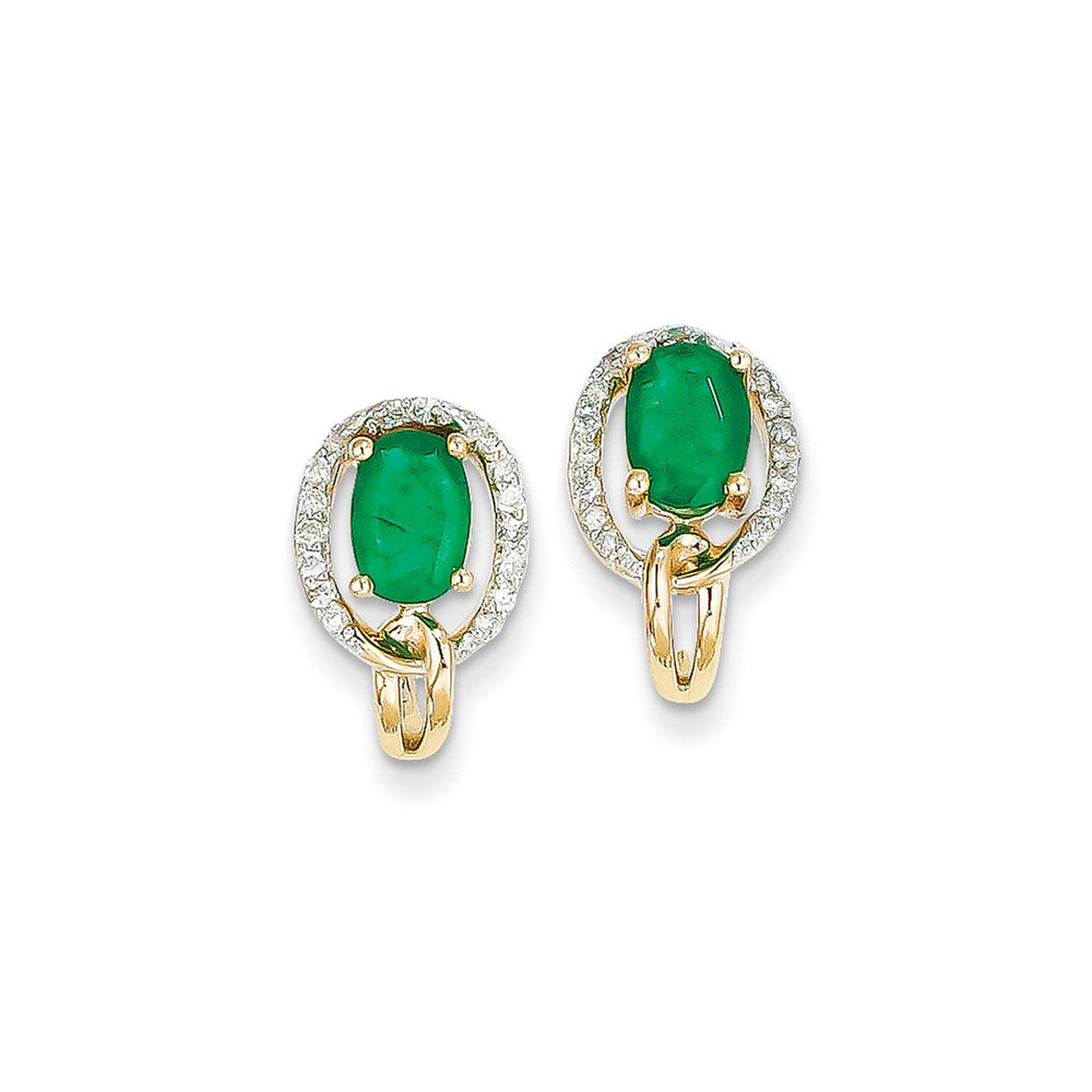 14k Yellow Gold 1/5Ct Real Diamond & Emerald Earrings