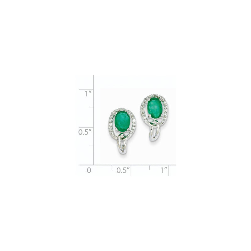 14k White Gold 1/5Ct Real Diamond & Emerald Earrings