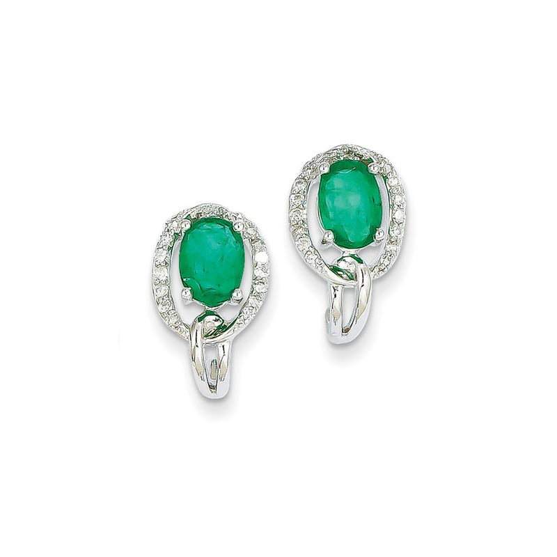 14k White Gold 1/5Ct Real Diamond & Emerald Earrings