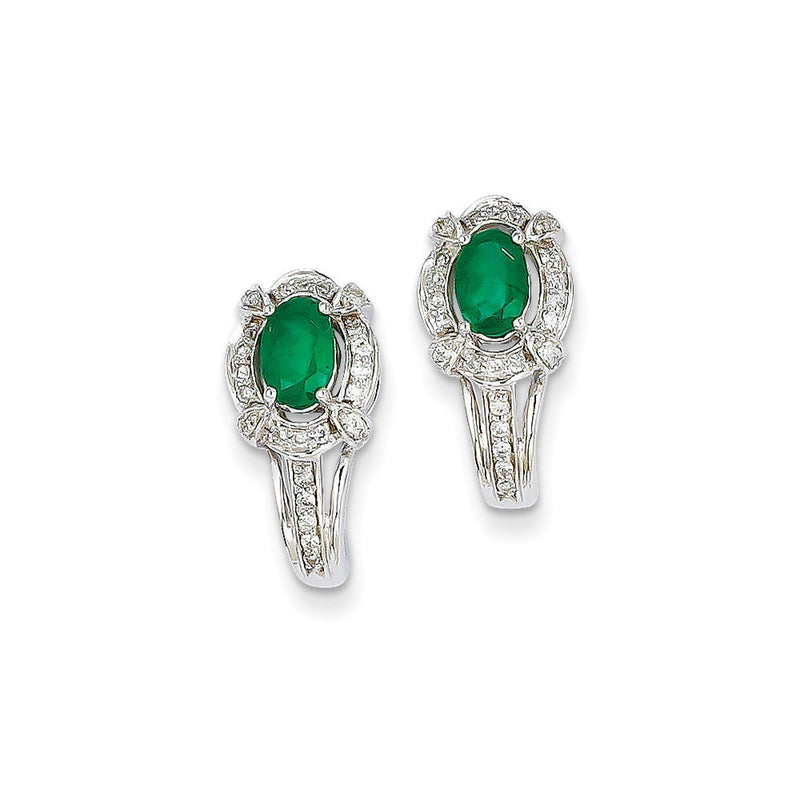14k White Gold 1/4Ct Real Diamond & Emerald Earrings