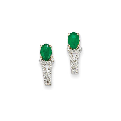 14k Yellow Gold 1/8Ct Real Diamond & Emerald Earrings