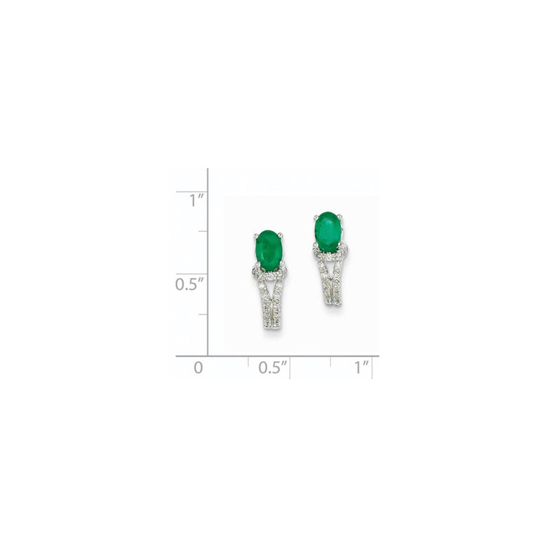 14k White Gold 1/8Ct Real Diamond & Emerald Earrings