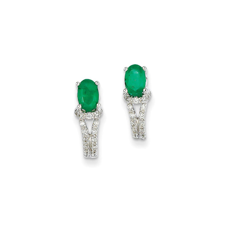 14k White Gold 1/8Ct Real Diamond & Emerald Earrings